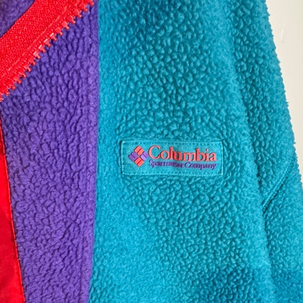 Vintage Columbia Teal and Purple Fleece Jacket with Red Accents pullover S - Picture 2 of 3